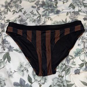 Aerie Black and Brown Striped Bikini Bottom